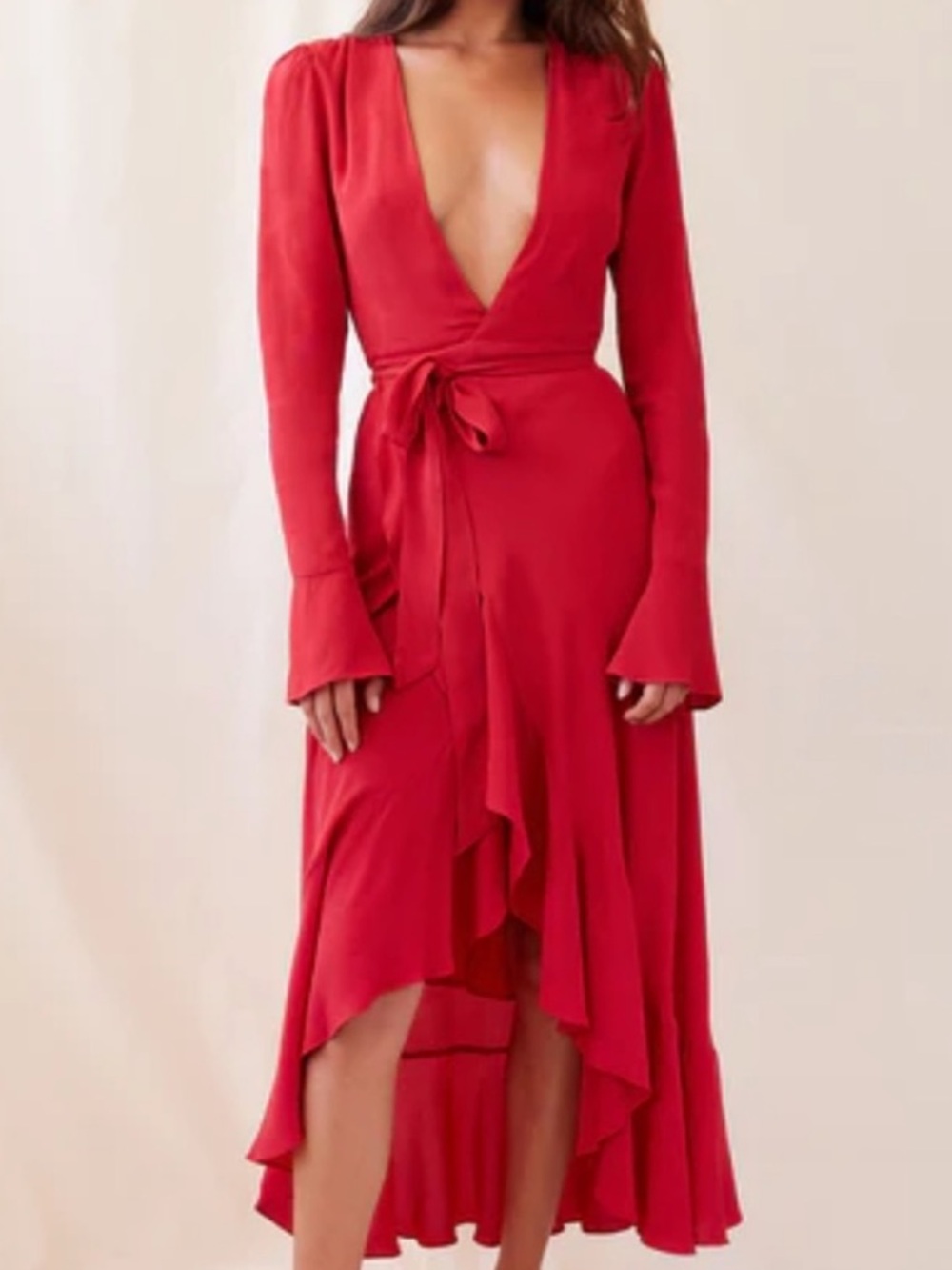 Red High-Low Wrap Dress - Picture 3 of 5